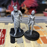 Miniatures prepared for Slap Chop with a black undercoat and dry brushed white.