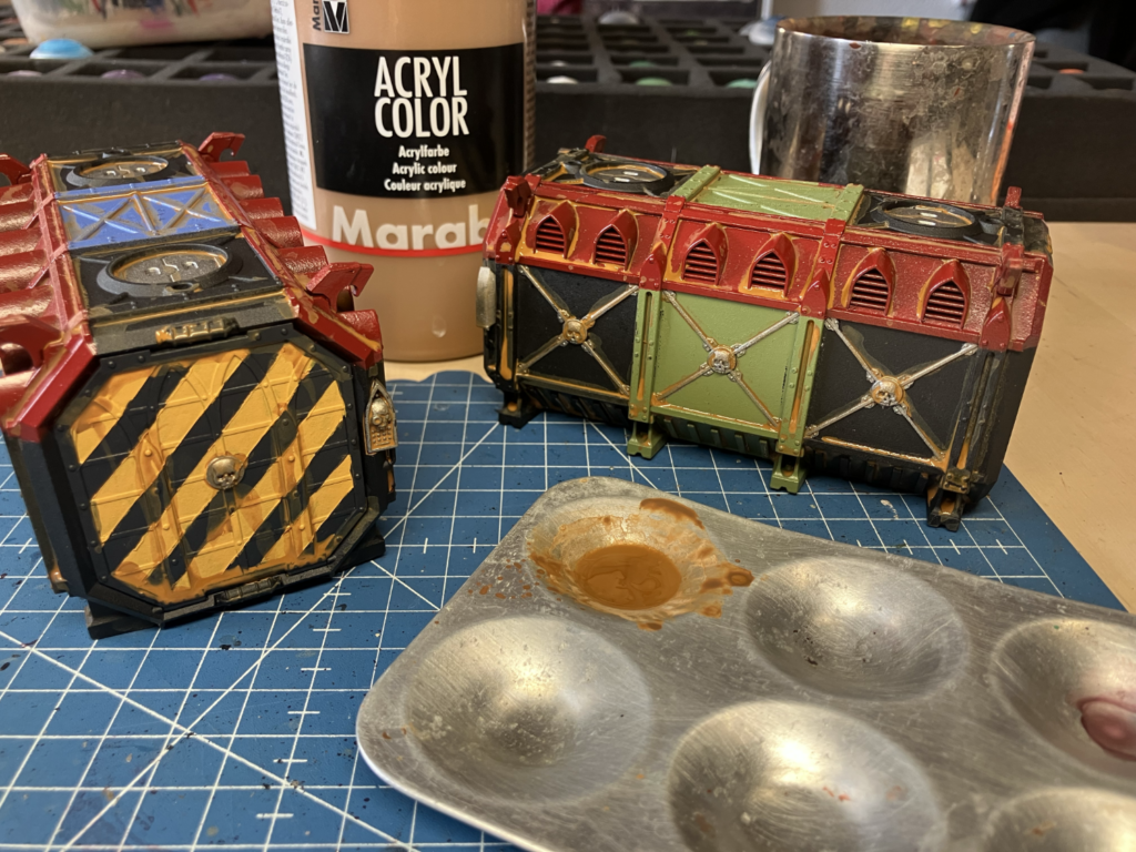 Two Munitorum Containers as the aging process begins